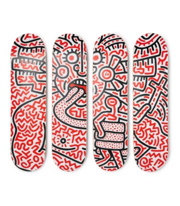 + Keith Haring Set of Four Printed Wooden Skateboards